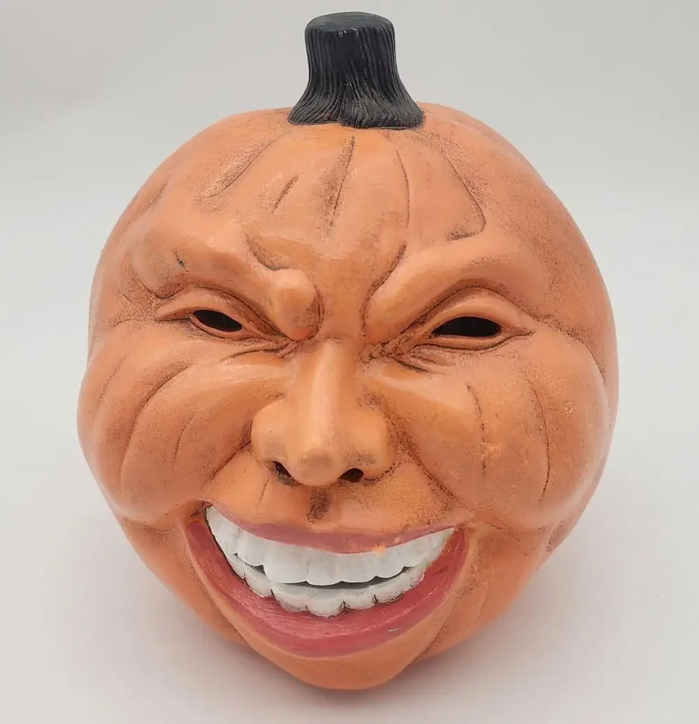 Vintage Ceramic Pumpkin with Teeth Scary Halloween Blow Mold Handmade 8